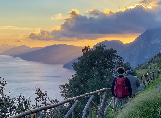 Sunset on the path of the gods