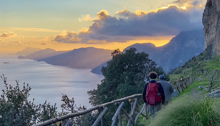 Sunset on the path of the gods